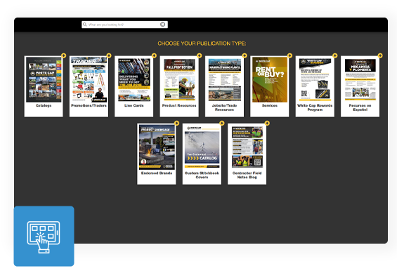 End user document library displayed in DCatalog viewer featuring product catalogs, resources, and service publications.