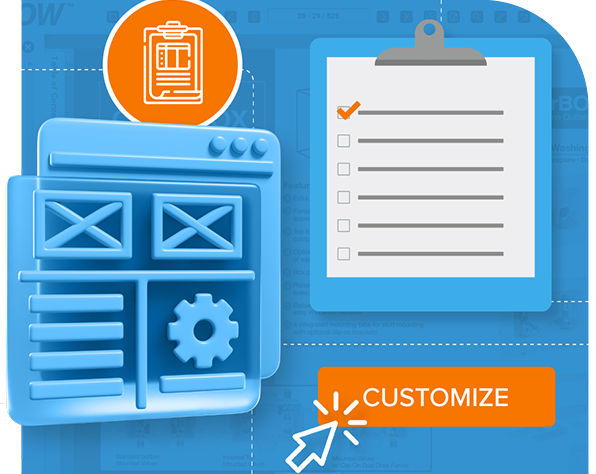 Graphic showing customizable template builder for product, technical, and safety data sheets