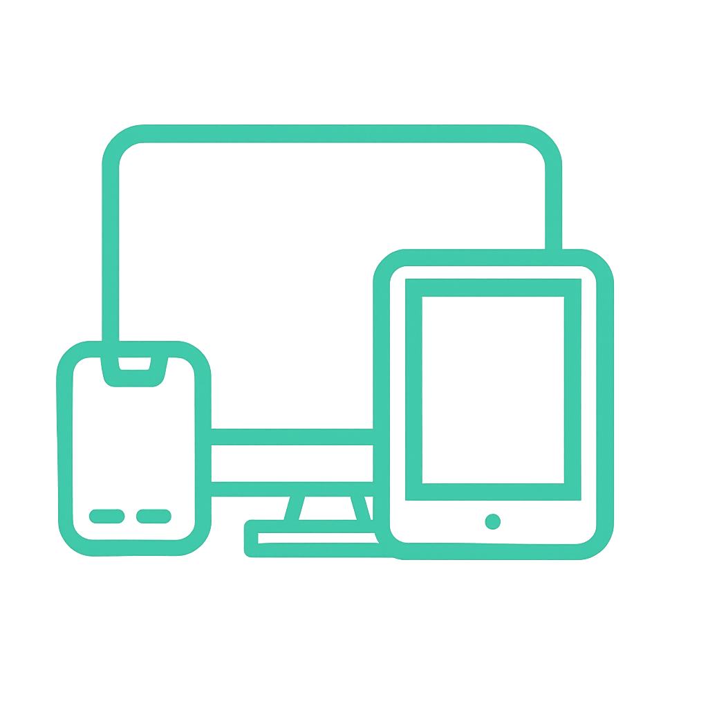 Icon of a computer monitor, tablet, and smartphone representing mobile-friendly sales sheet templates for teams and clients