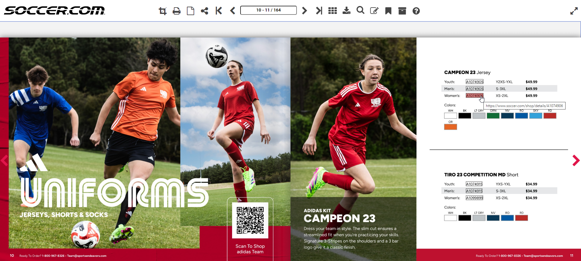 uniform product page of soccer.com digital catalog
