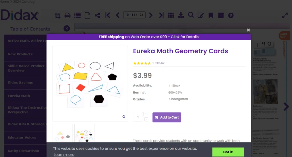 check out pop up from digital catalog