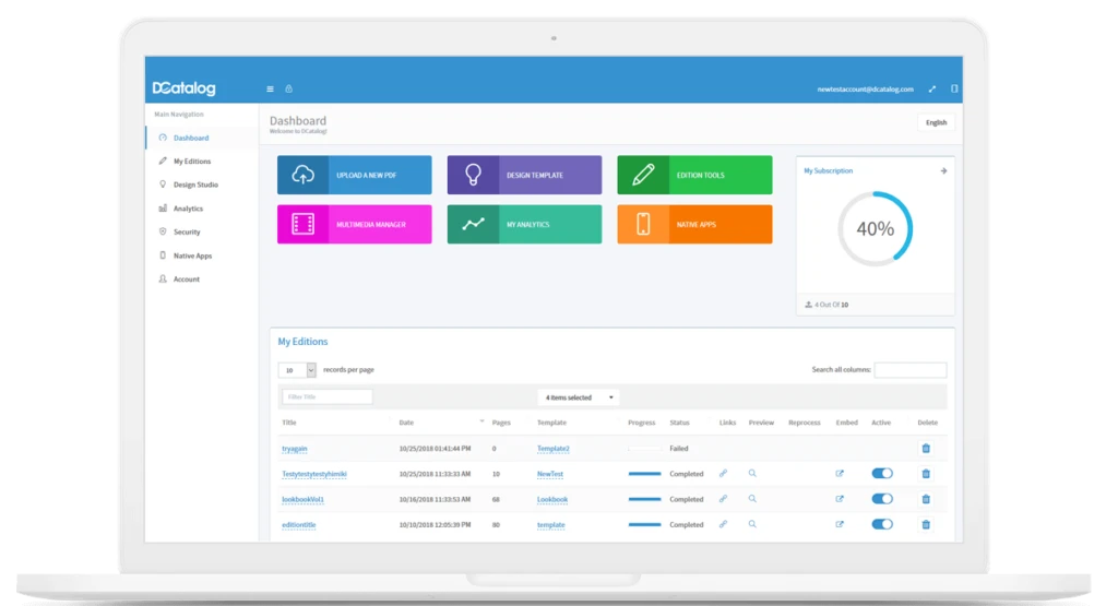 DCatalog software dashboard