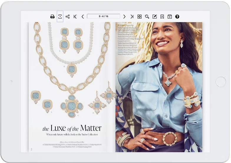 a page from jewelry lookbook with collection of necklaces, earrings and rings