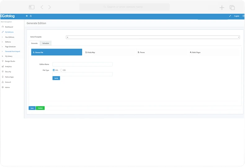 our xml to pdf catalog conversion tool showing where users can upload their product feed files