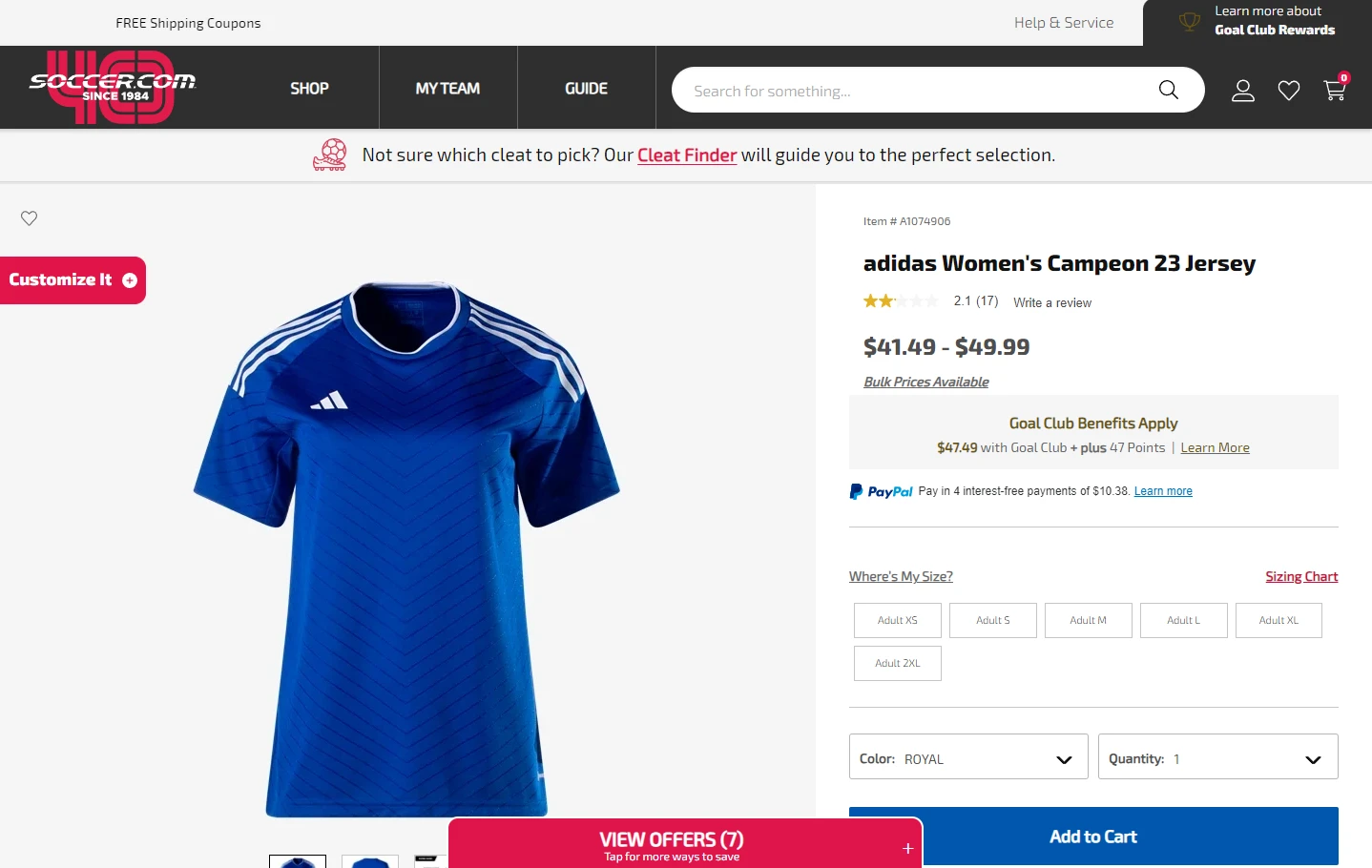 product page directly linked from digital catalog for soccer.com